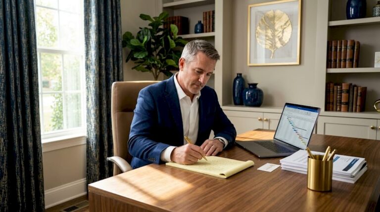 Mid-market CEO reviewing scaling challenge notes