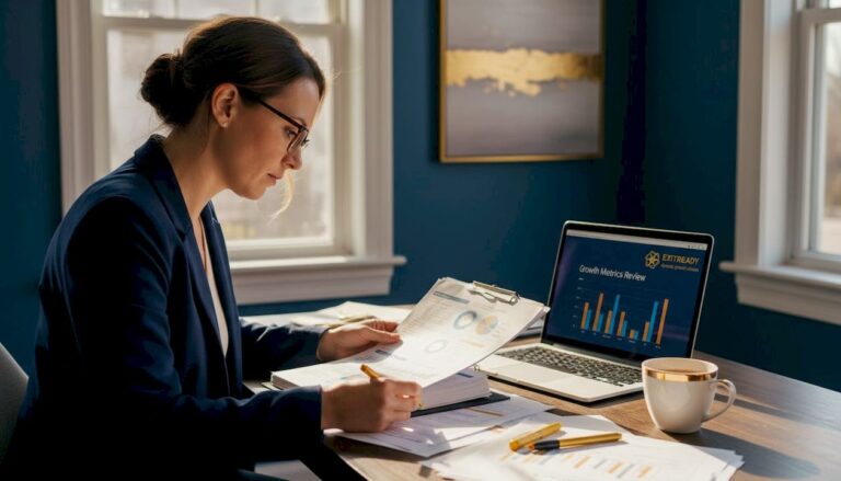Owner reviewing business assessment at workspace table