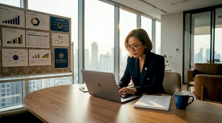 Business owner reviewing growth spreadsheet