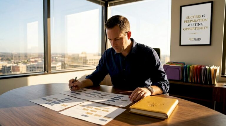 Business owner reviewing system charts in office