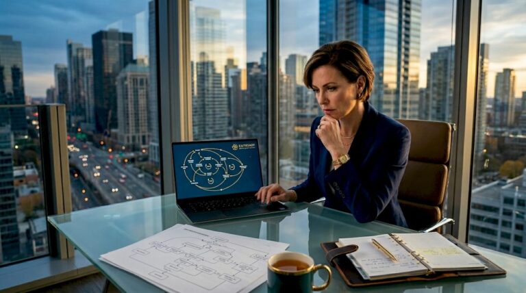 Business leader working on systems thinking diagrams