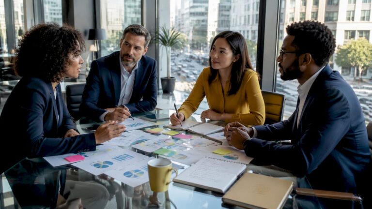 Executives discussing mid-market growth strategies