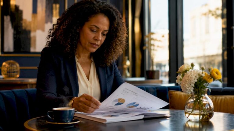 Consultant reviewing transferability business documents