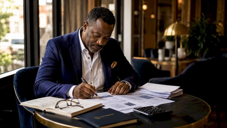 Business owner reviewing exit valuation papers