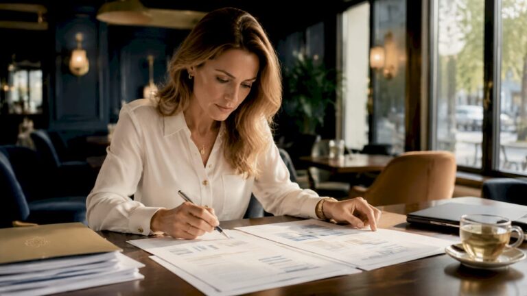 Founder reviewing decision documents at desk
