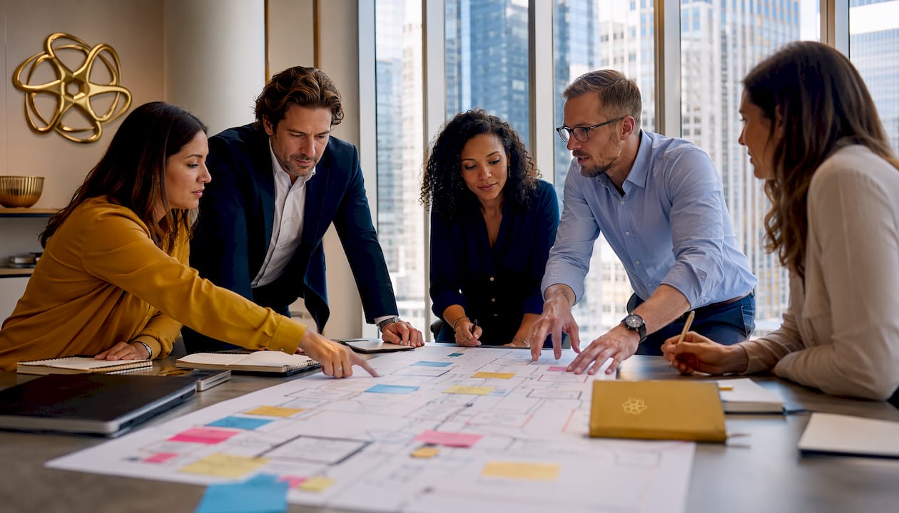 Team discussing AI-driven business workflows