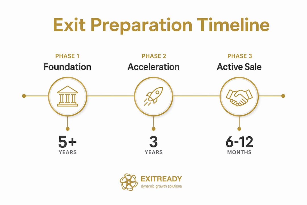 Infographic illustrating exit preparation timeline phases