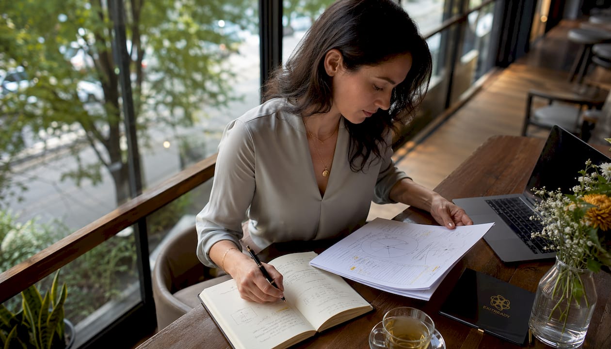 Entrepreneur reviewing EOS framework notes