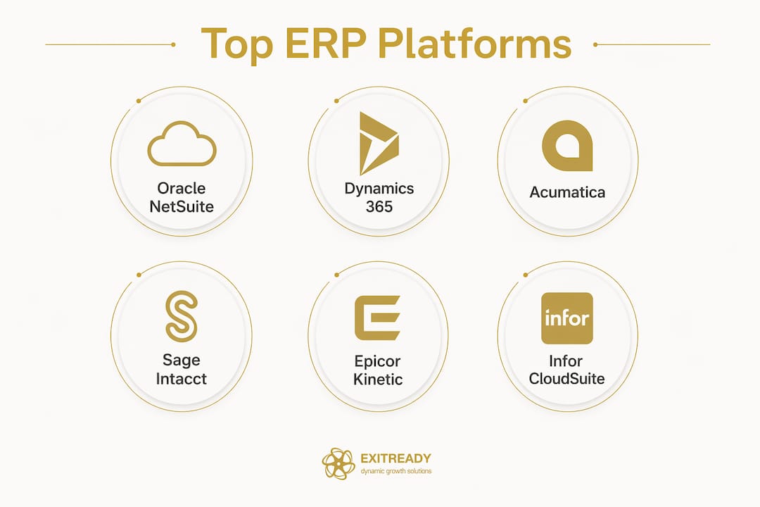 Infographic depicting ranked top ERP platforms for mid-market