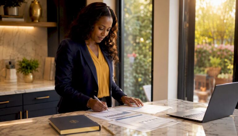 Business leader reviewing system documents