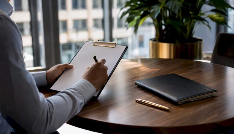 Business owner filling delegation worksheet