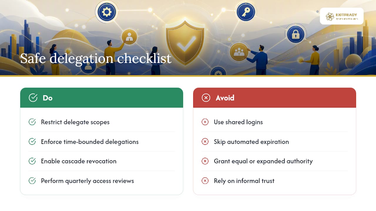 What Research and Platform Standards Say About Safe Delegation — overview diagram
