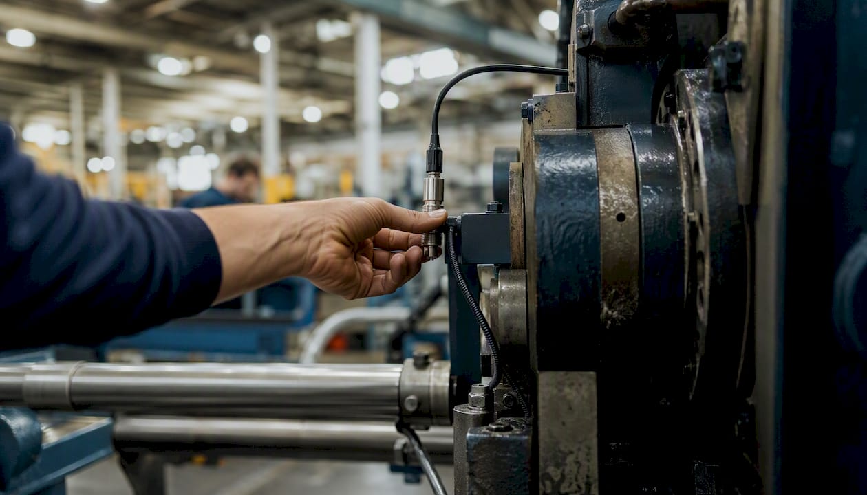 Hand placing sensor on manufacturing machine
