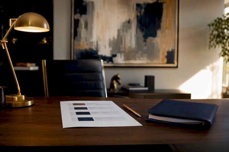 Delegation authority matrix document on desk