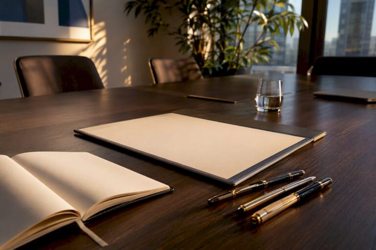 Timeboxed agenda and materials on conference table