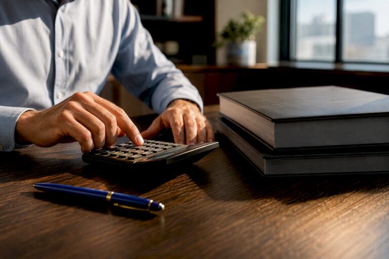 Accountant calculating working capital figures