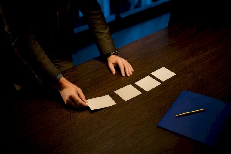 Facilitator arranging leadership meeting agenda