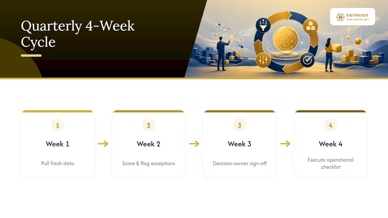 Four-week quarterly SKU governance cycle