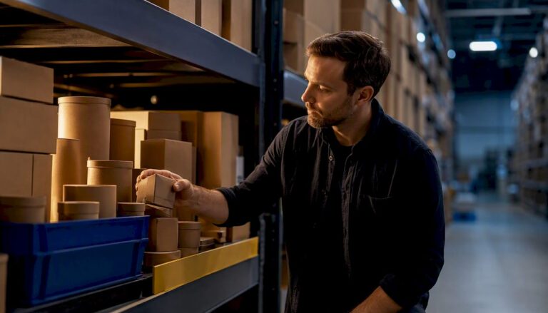 Anonymous product assortment being reviewed in warehouse