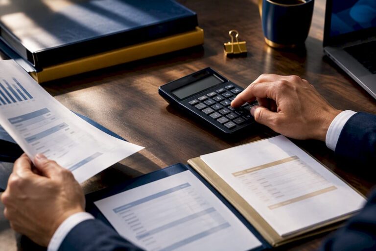 Hands reviewing EBITDA adjustment materials