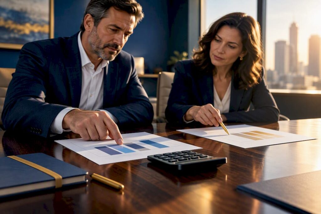 Leaders reviewing pricing options together