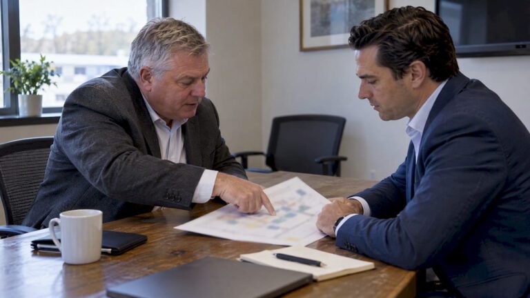 Owner and buyer reviewing a synergy map